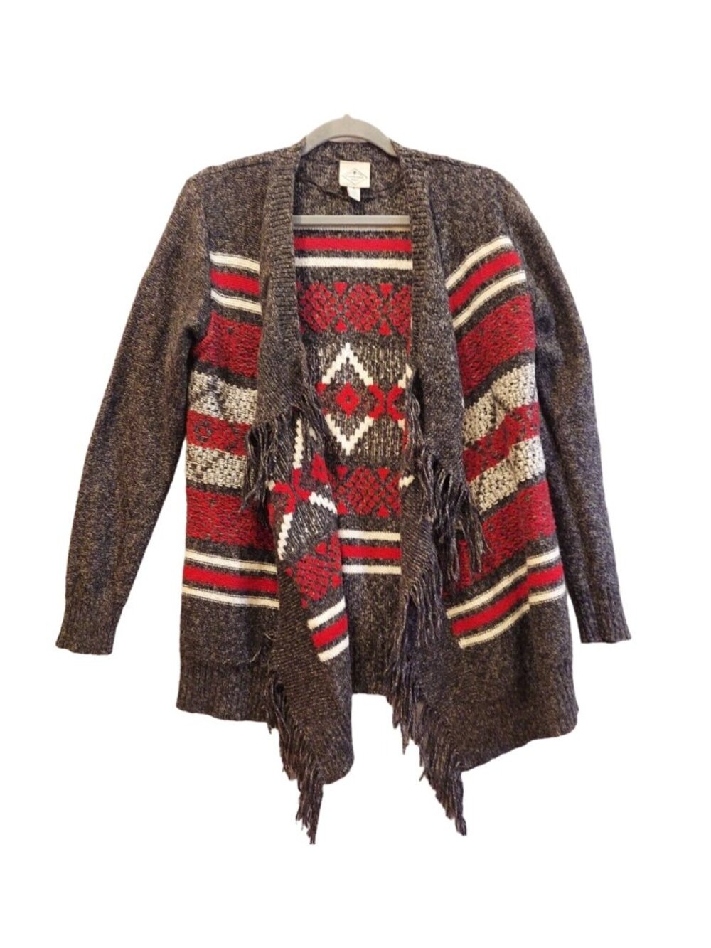 St. John's Bay Waterfall open Cardigan Size M colorful Southwestern boho Fringe